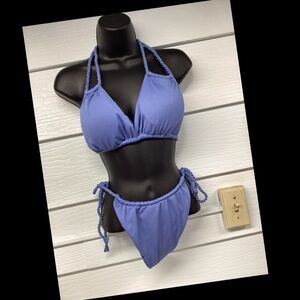 Blue texture bikini, very sexy strings on the side, the bottoms.6